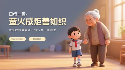 3D卡通风中小学日行一善主题教育PPT模板