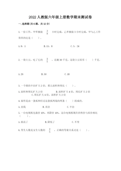 2022人教版六年级上册数学期末测试卷及完整答案【典优】.docx