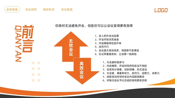 橙色简约高效会议管理术培训PPT模板宣传PPT动态PPT