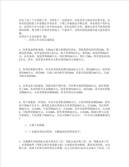 信贷员个人总结报告精选14篇