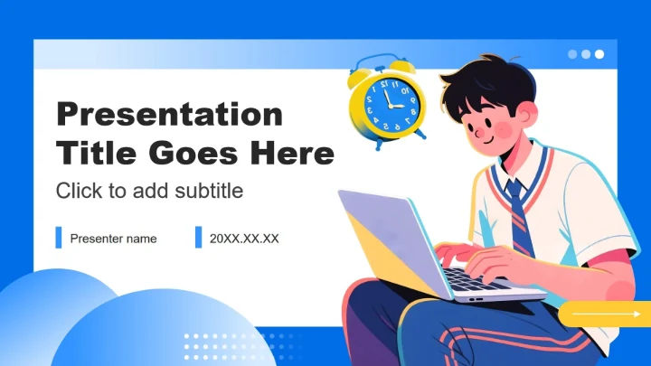 蓝黄色插画风大学班委竞选演讲自我介绍PPT主题模板