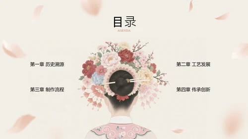 粉色简约国风传统文化簪花PPT模板