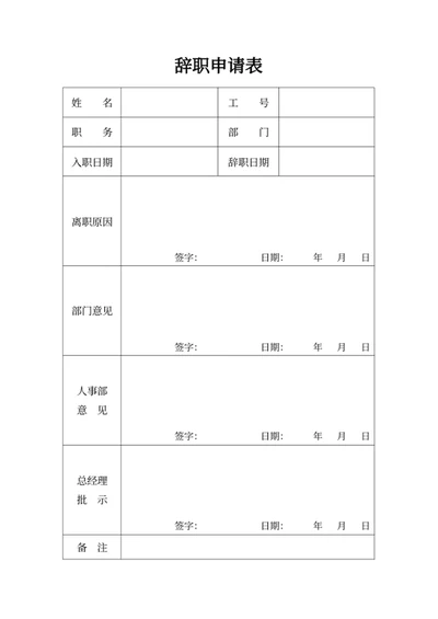 辞职申请表