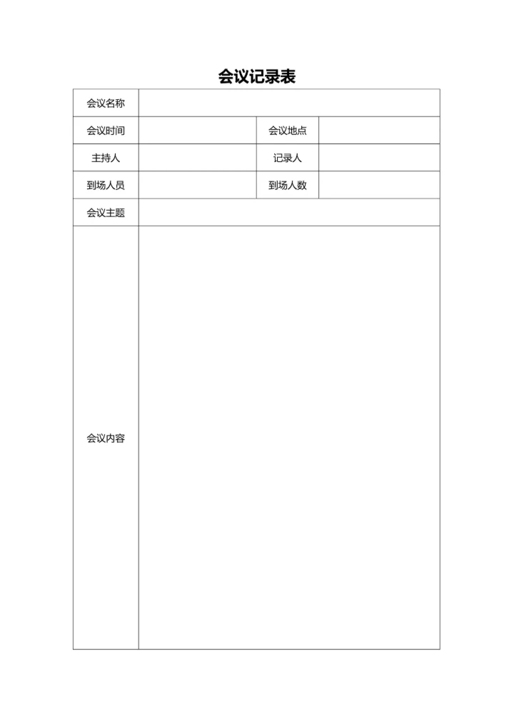 会议记录表样式