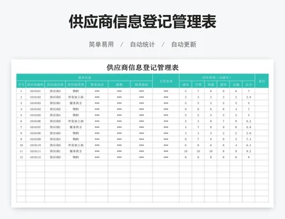 供应商信息登记管理表