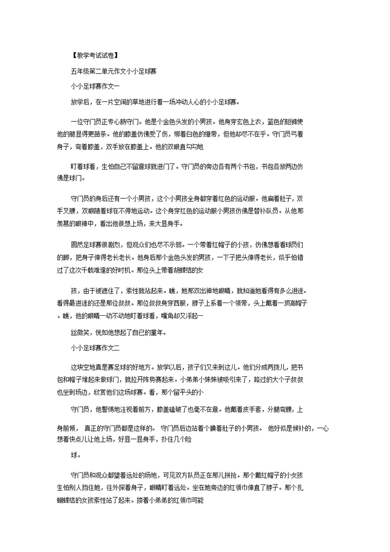 五年级第二单元作文小小足球赛精选