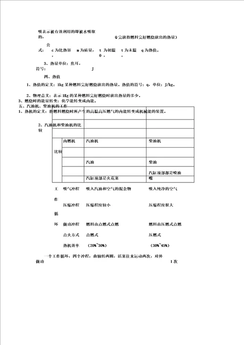 中考物理机械能和内能知识点总结