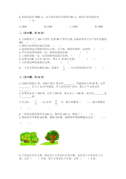 人教版数学小升初模拟试卷含答案【培优b卷】.docx