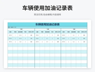 简约风车辆使用加油记录表