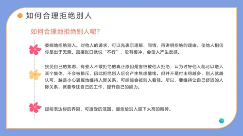 蓝色卡通手绘学会说不主题班会PPT模板
