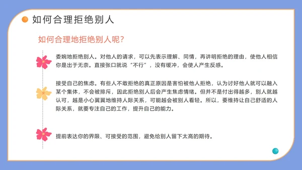 蓝色卡通手绘学会说不主题班会PPT模板