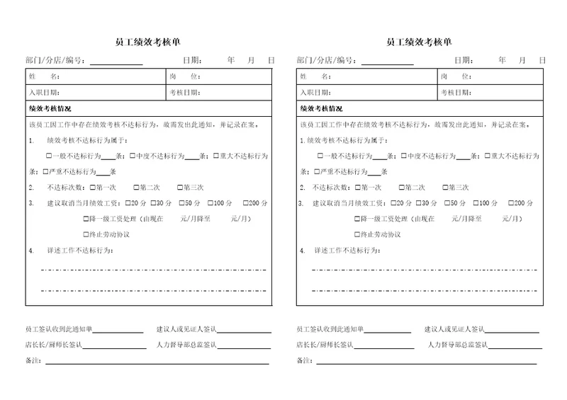 员工绩效考核单