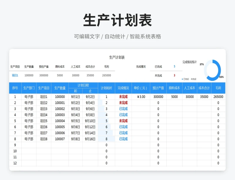 生产计划表