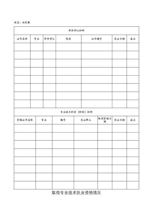 新版专业技术人员履历表