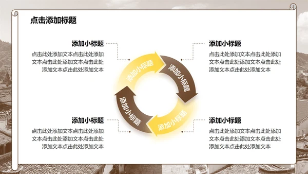棕黄色简约风介绍家乡实景古镇建筑主题PPT模板