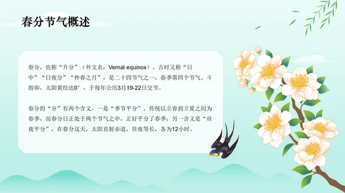 绿色水墨风春分传统习俗与节气变化PPT模板