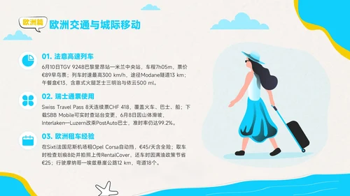 蓝黄色插画风环球旅游攻略PPT模板
