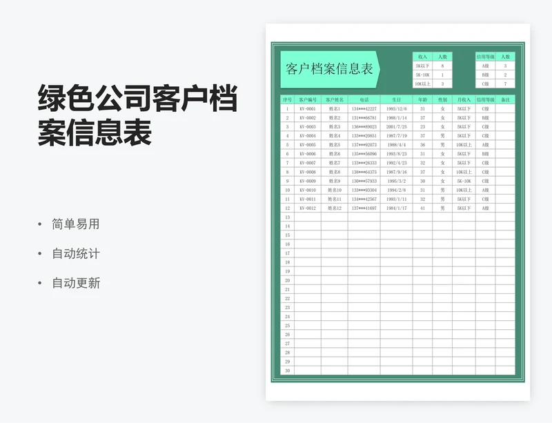 绿色公司客户档案信息表
