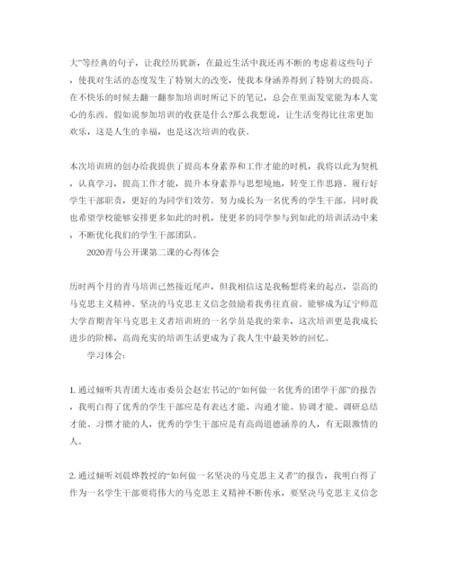 精编年青马公开课第二课观后感，青马公开课的学习参考心得体会参考范文.docx