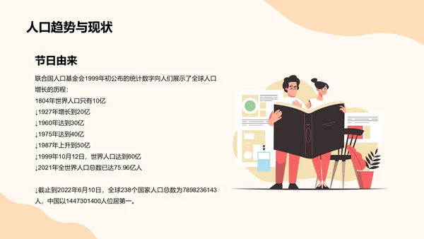 黄色卡通插画世界人口日科普介绍PPT模板