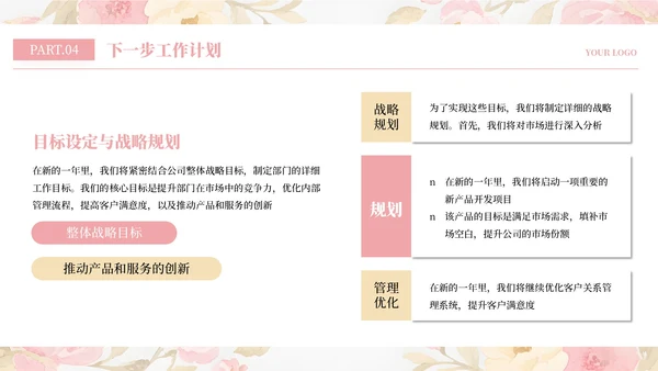 粉色简约小清新部门工作汇报通用PPT模板