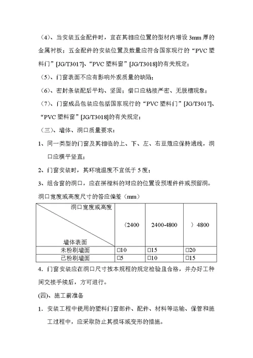 PVC塑料门窗安装施工方案