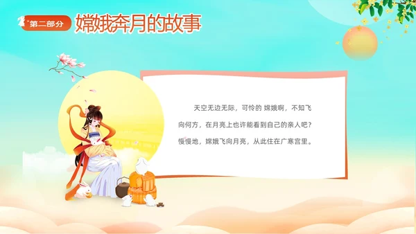 蓝色剪影插画风中国神话故事嫦娥奔月故事PPTz中秋