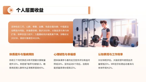 橙红色卡通风全民健身宣传PPT