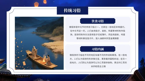 深蓝色中国风中元节介绍PPT模板