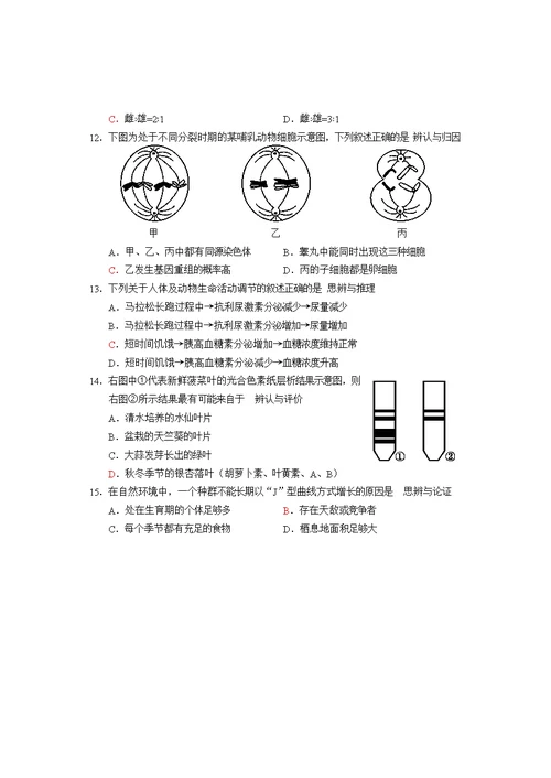 2020年普通高中学业水平考试等级性考试生物测试(共11页)