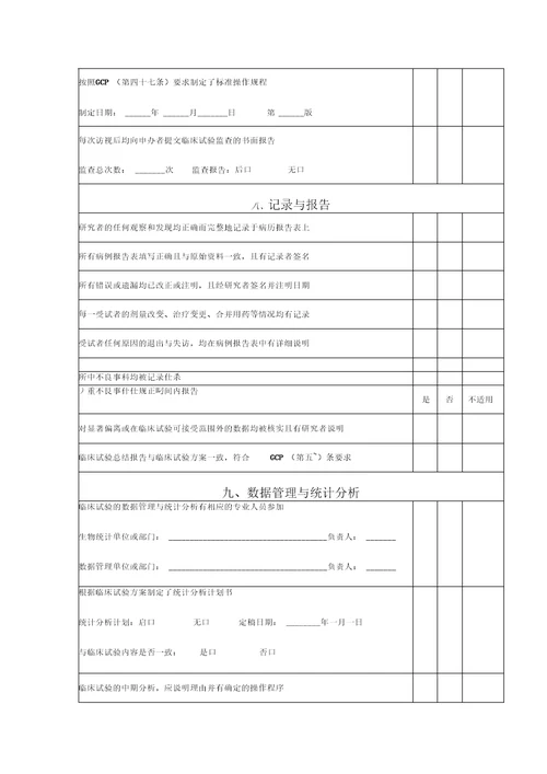 药物临床试验检查内容表