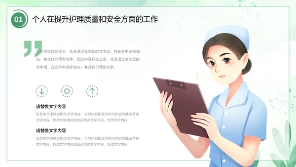 小清新风水彩花卉绿植护士长述职报告PPT