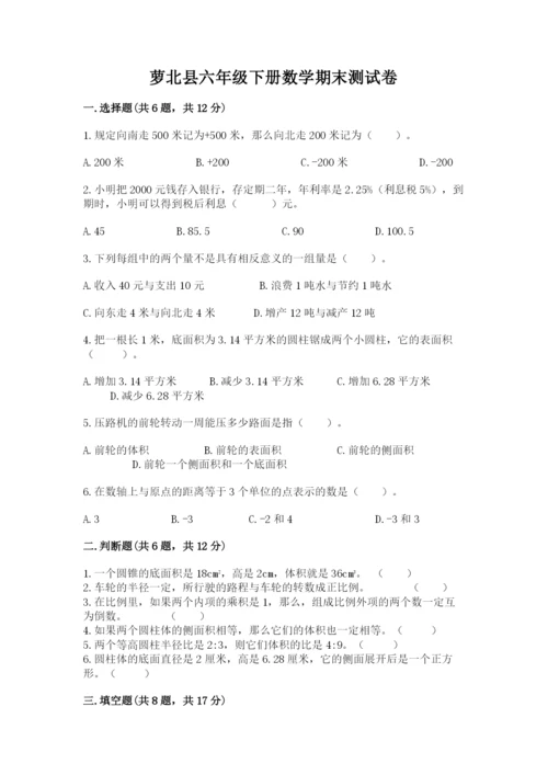 萝北县六年级下册数学期末测试卷及完整答案.docx