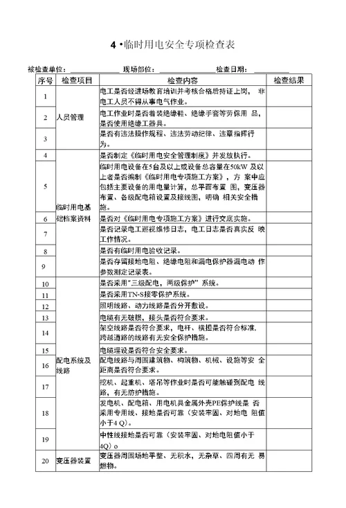 附件：工程施工安全专项检查表