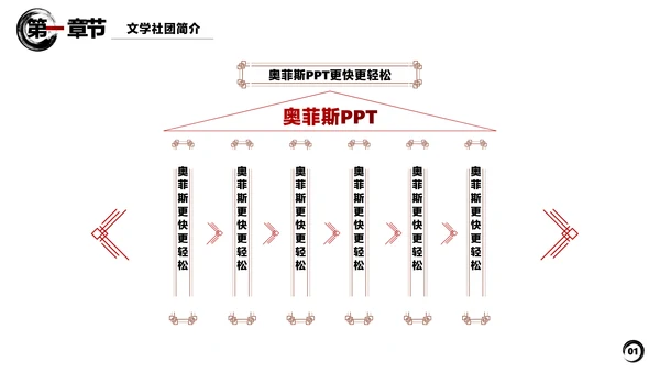白色水墨中国风文学社社团活动白红PPT套装