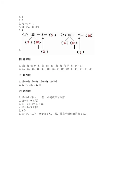 冀教版一年级上册数学第九单元 20以内的减法 测试卷含答案【达标题】