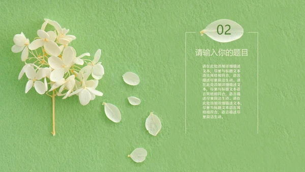嫩绿色动态花瓣小白花通用PPT模版
