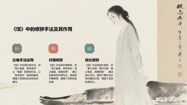 绿色复古风《氓》文言文词句解析PPT模板