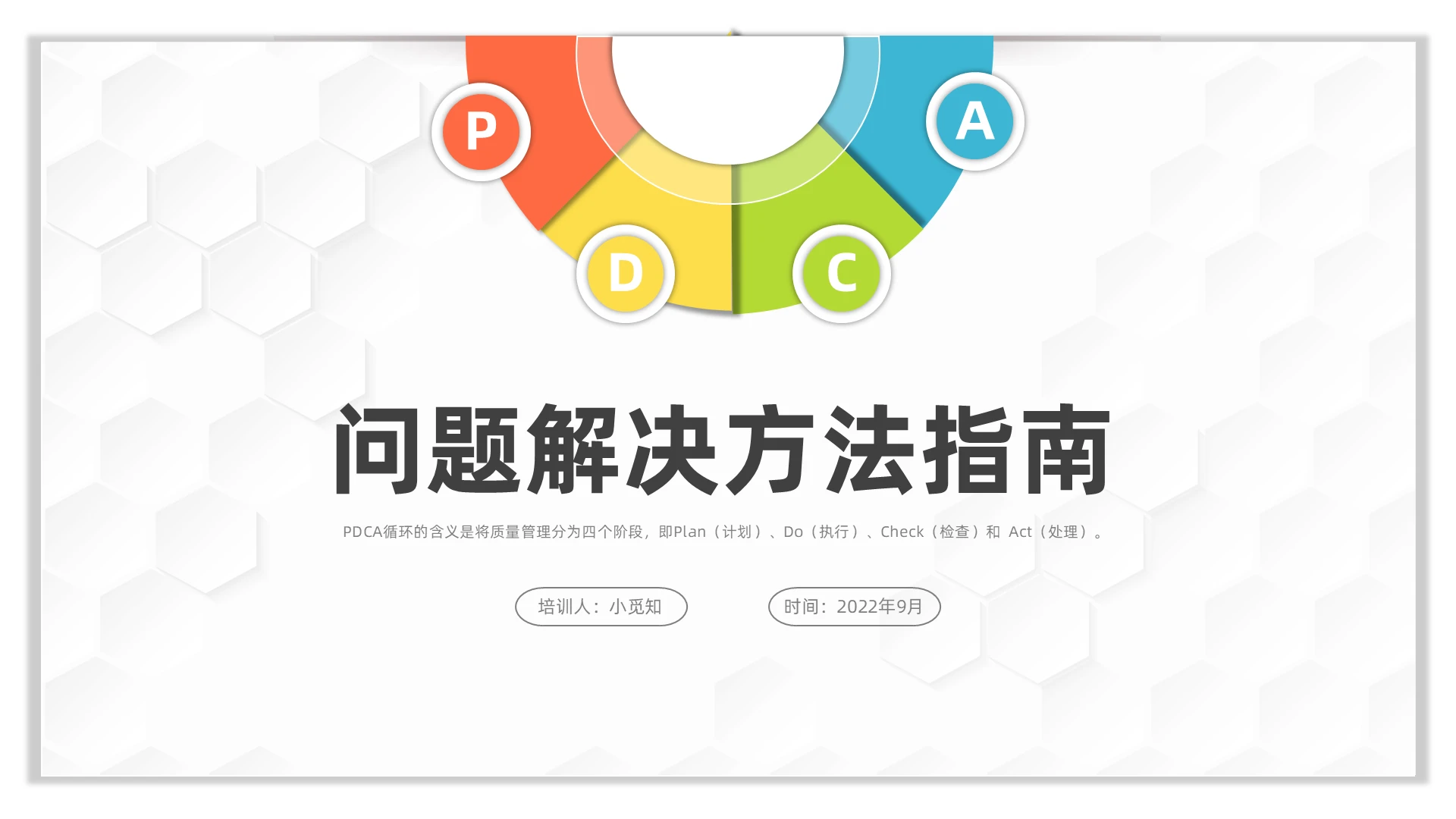 橙色微粒体风格PDCA问题解决方法指南培训课件PPT模板pdpdca