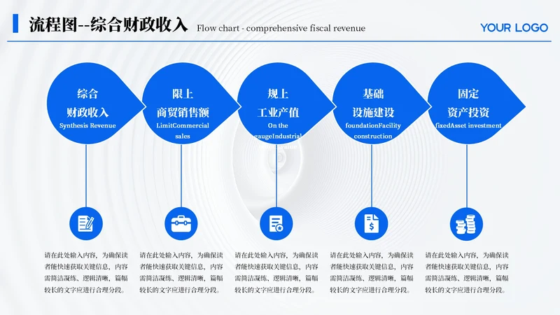 蓝色简约风5项流程图PPT单页