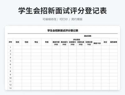 学生会招新面试评分登记表