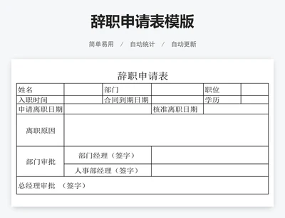 辞职申请表模版