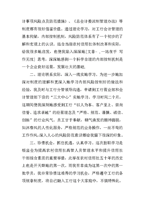 银行个人挂职学习心得体会材料