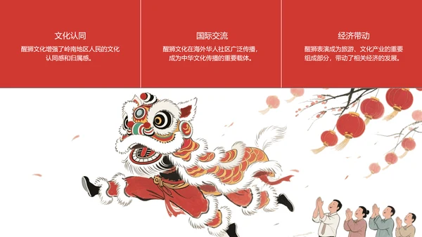 蓝红色水墨插画中国风传统文化醒狮ppt模板
