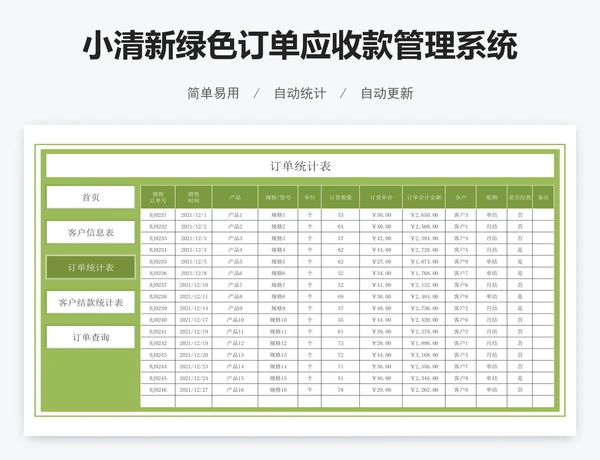 小清新绿色订单应收款管理系统