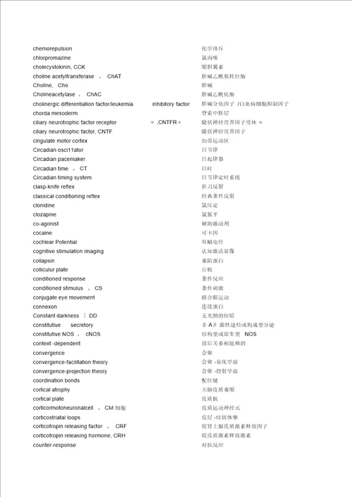 神经科学中英文词汇