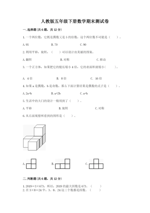 人教版五年级下册数学期末测试卷附完整答案【典优】.docx