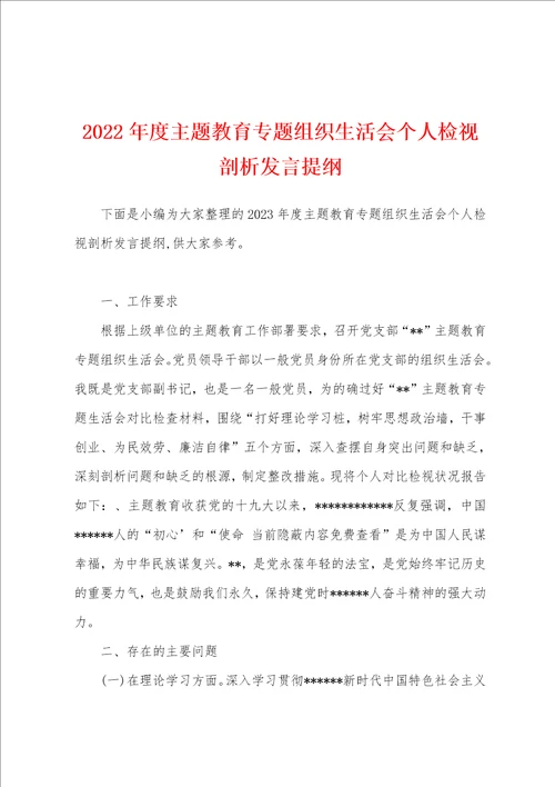 2023年度主题教育专题组织生活会个人检视剖析发言提纲