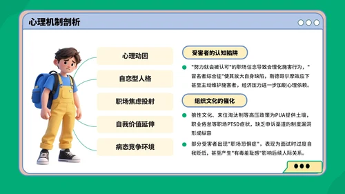 绿蓝色3D风反职场PUA运动PPT模板