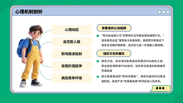 绿蓝色3D风反职场PUA运动PPT模板